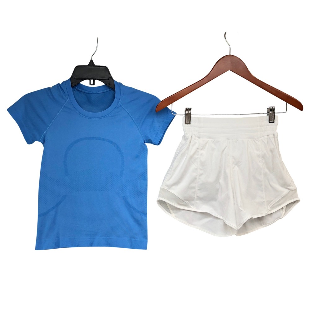 Lululemon Activewear Set Womens 2 Blue White Swiftly Tech Track That Shorts
